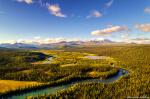 drone, sunset, forest, river, wilderness, mountains, golden hour, sweden, 2022, Sweden, photo