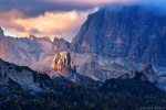 sunset, light, mountains, valley, rock, rugged, golden, tower, dolomites, italy, 2018, photo