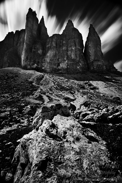 mountain, summit, ridge, clouds, long exposure, dolomites, italy, 2011, photo