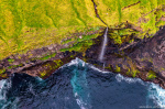 drone, aerial, waterfall, topdown, coast, cliff, falls, north, arctic, abstract, faroe islands, 2025, photo