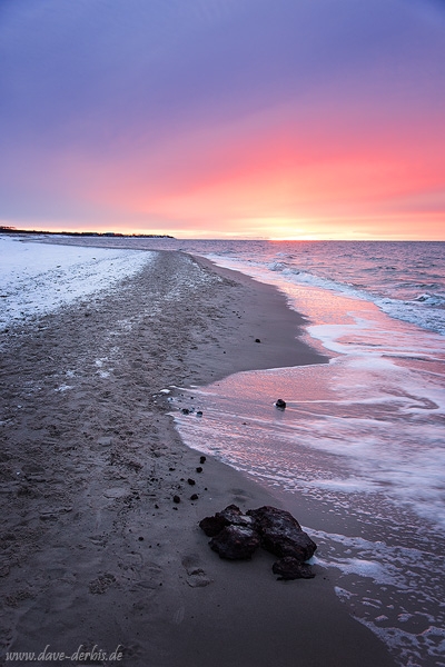 sunset, baltic sea, winter, snow, beach, weststrand, coast, germany, 2015, photo