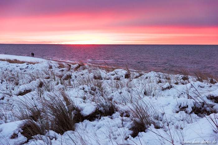 beach, winter, snow, sunset, coast, germany, photo