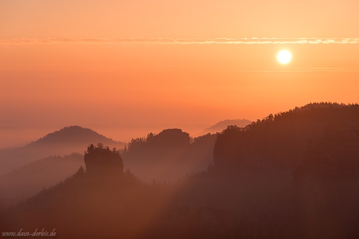sunrise, valley, mountain, sun, saxon switzerland, germany, 2015, photo