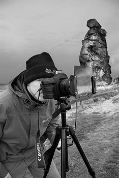 Dave taking photos at the Teufelsmauer, Harz National Park 2008